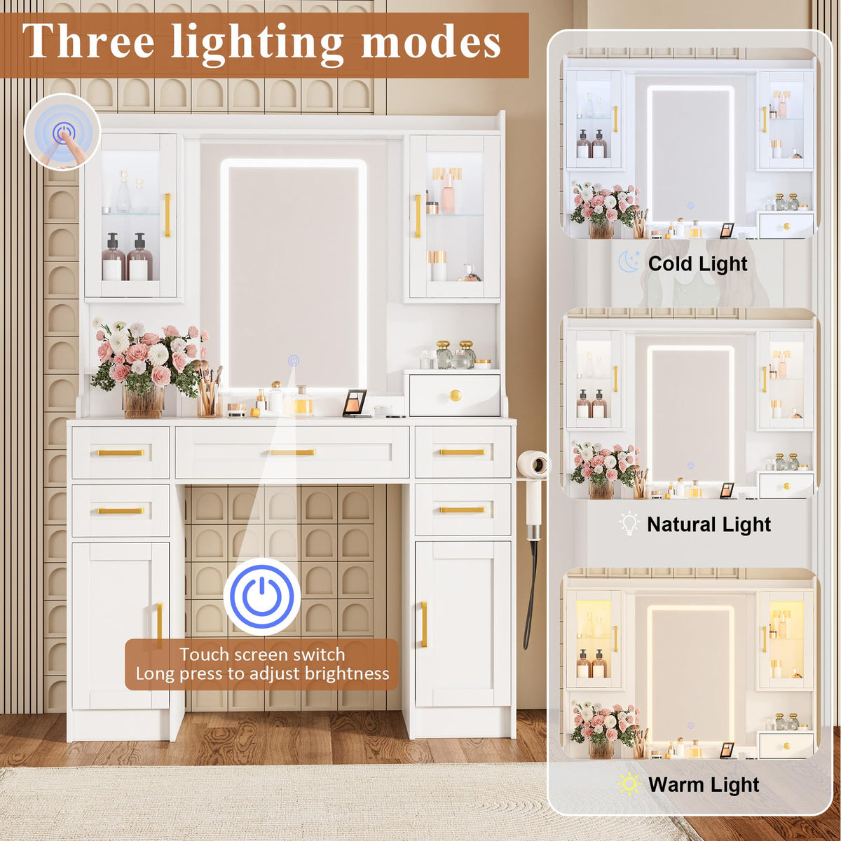 Vanity Desk with Mirror and LED Lights U453