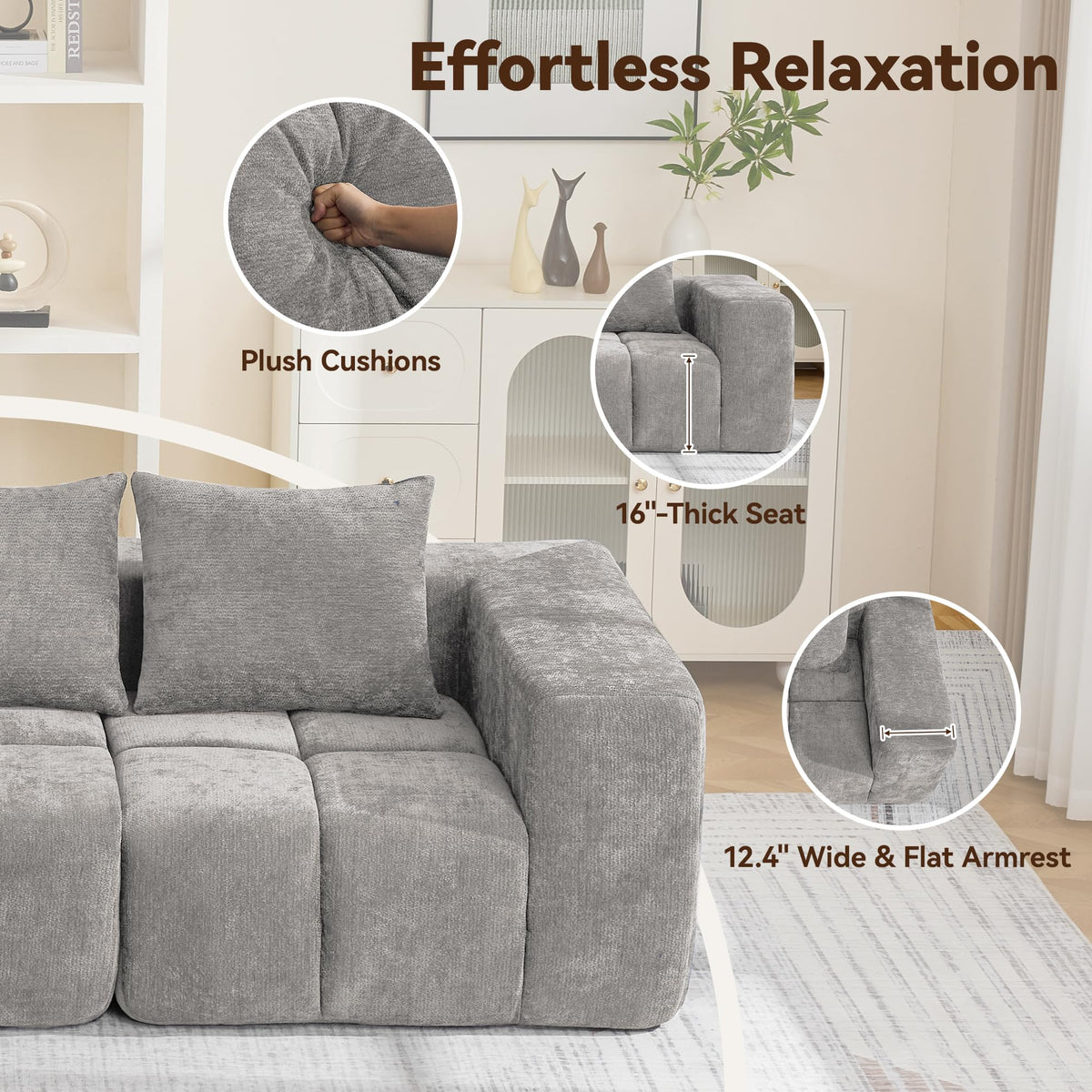 Light Grey Oversized Tufted Memory Foam Loveseat S677