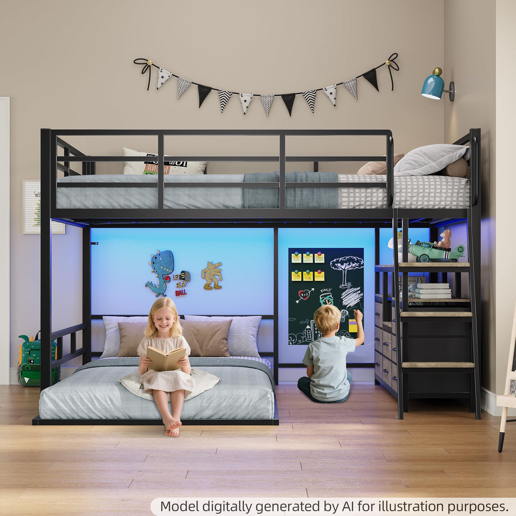 Full Over Twin Bunk Bed with 8 Drawers Grey E71331