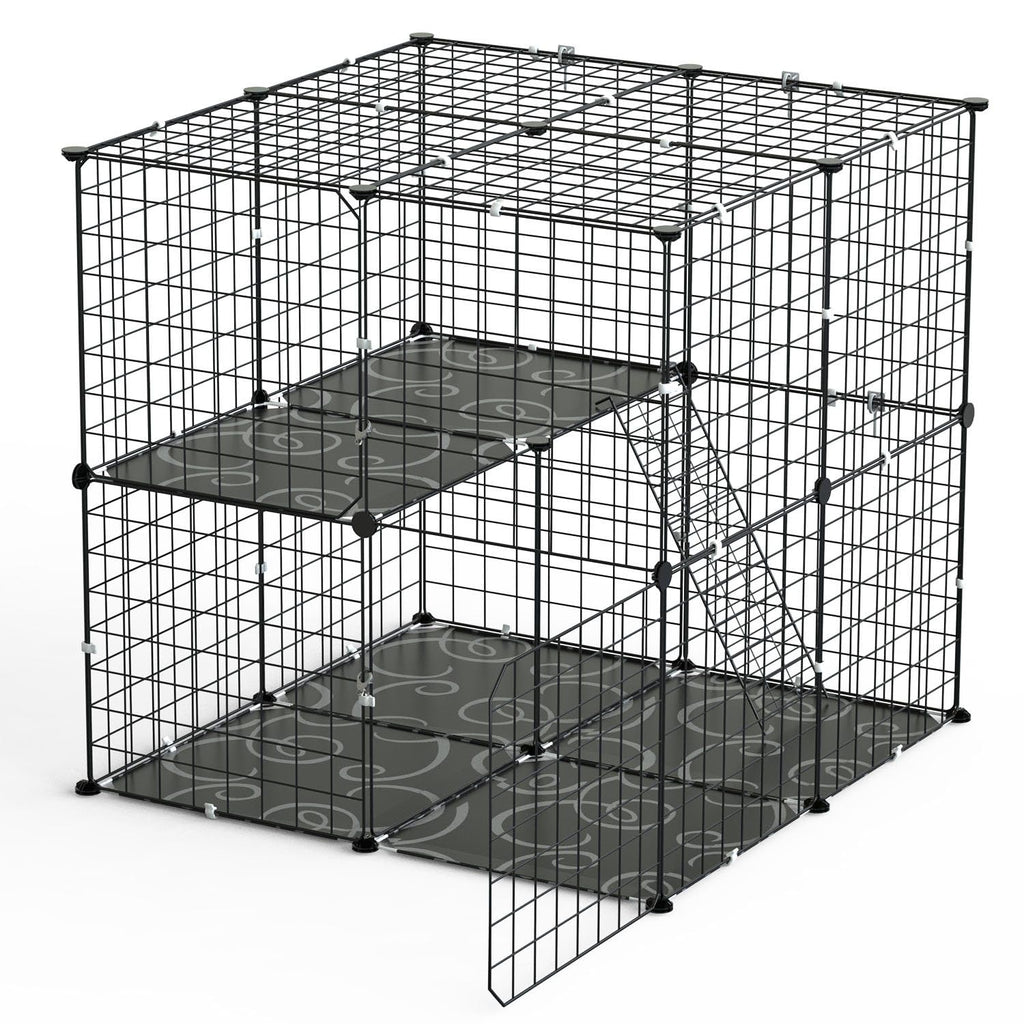 Black 2-Tier Cat Cage F929