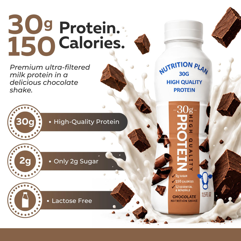 High-Protein Ready to Drink Shake – 30g Milk Protein, 150 Calories, 2g Sugar – Lactose Free, Chocolate, 11.5 fl oz (12 Pack) F663