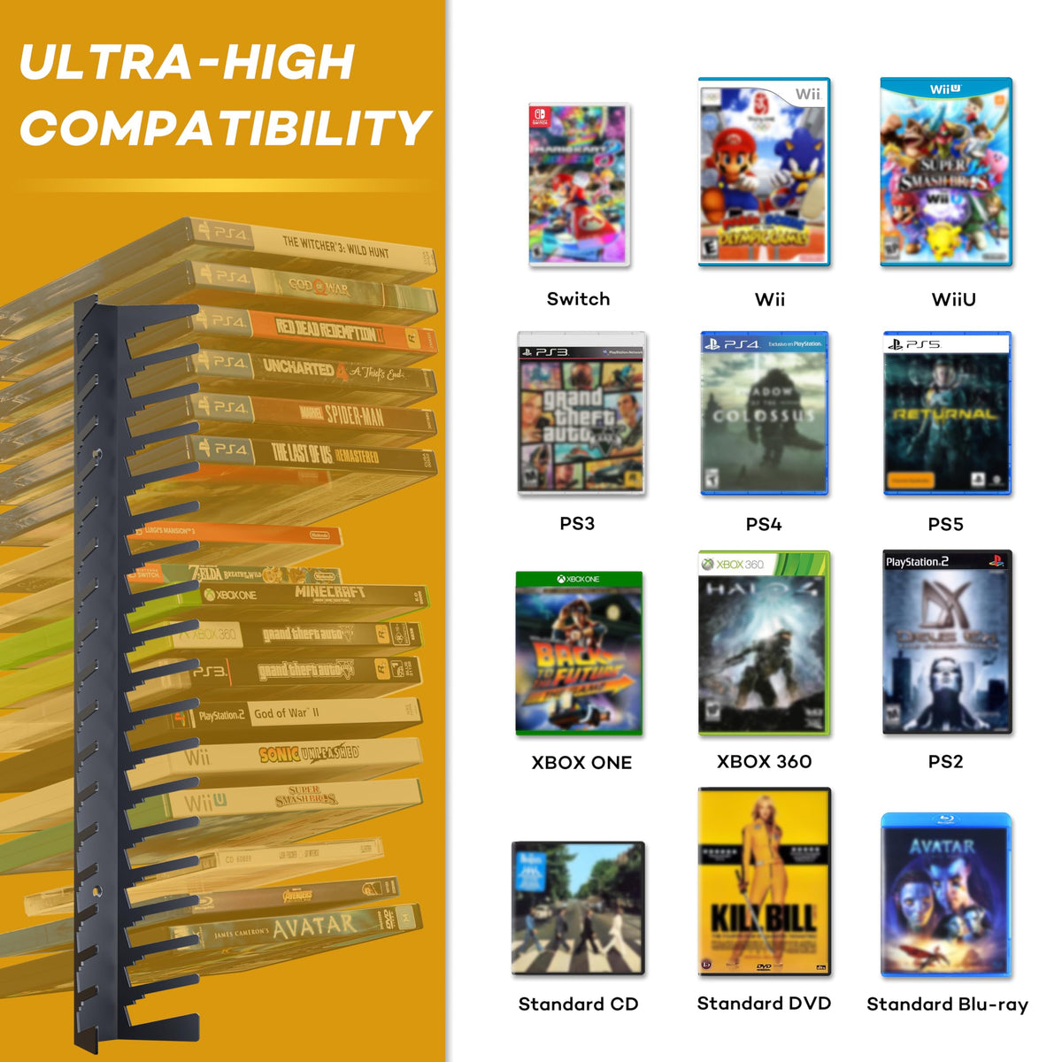 Metal Wall Mounted Video Game Storage Shelves 4-Pack Y51845
