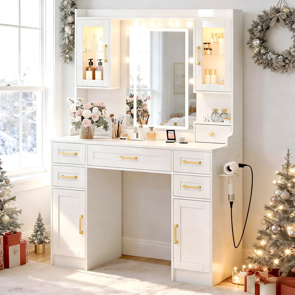Vanity Desk with Mirror and LED Lights U453