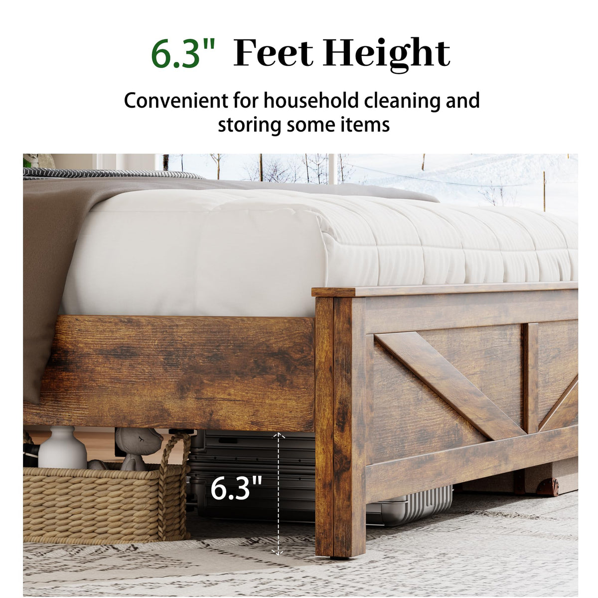 King Size Wood Bed Frame with Headboard R734256