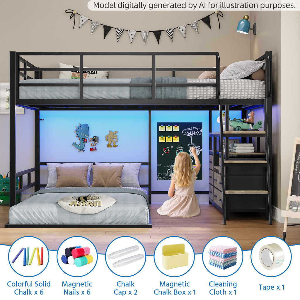 Full Over Twin Bunk Bed with 8 Drawers Grey E71331