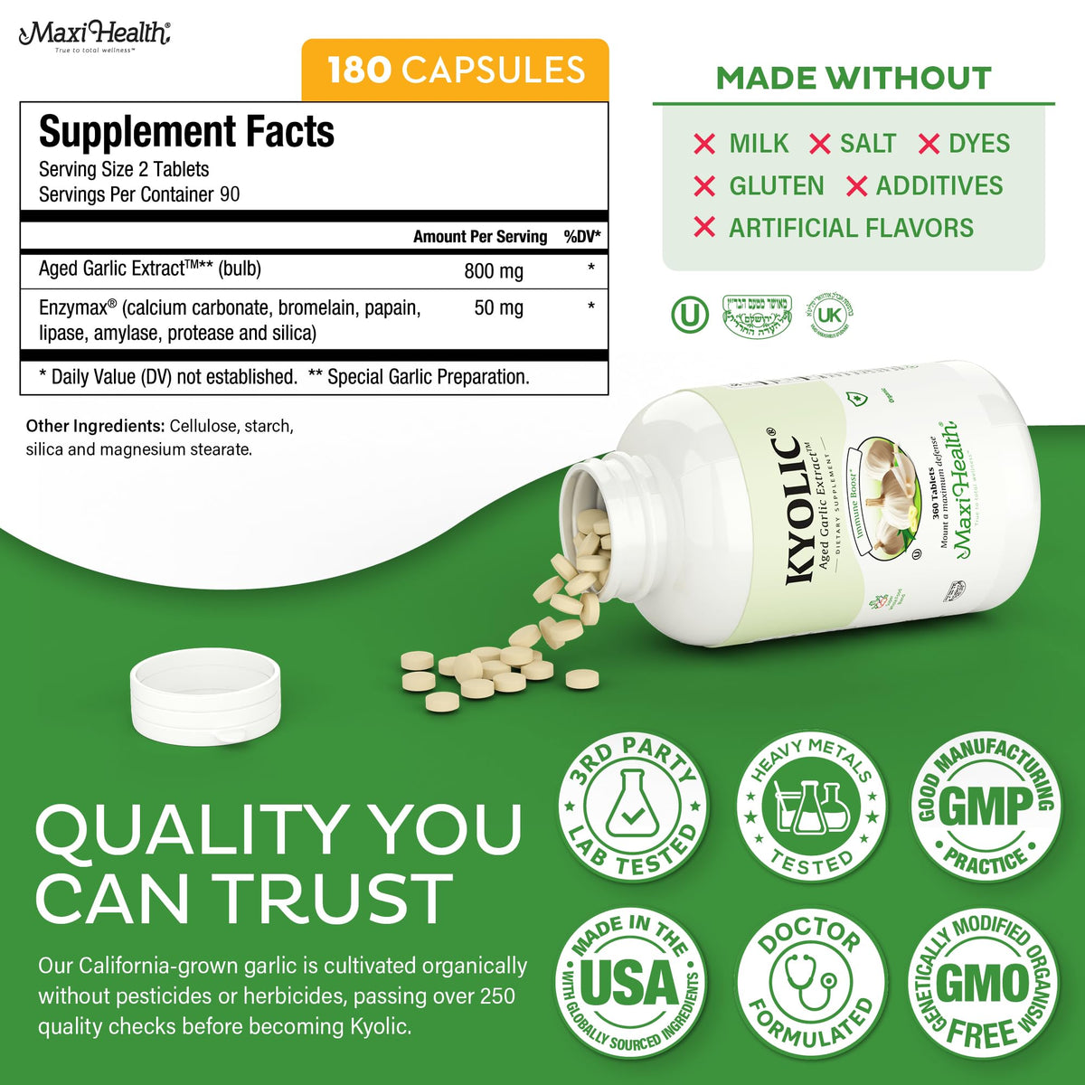 Aged Garlic Extract Supplement 180 Count K50046