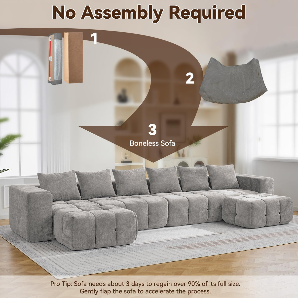 Light Grey Oversized Tufted Memory Foam Loveseat S677