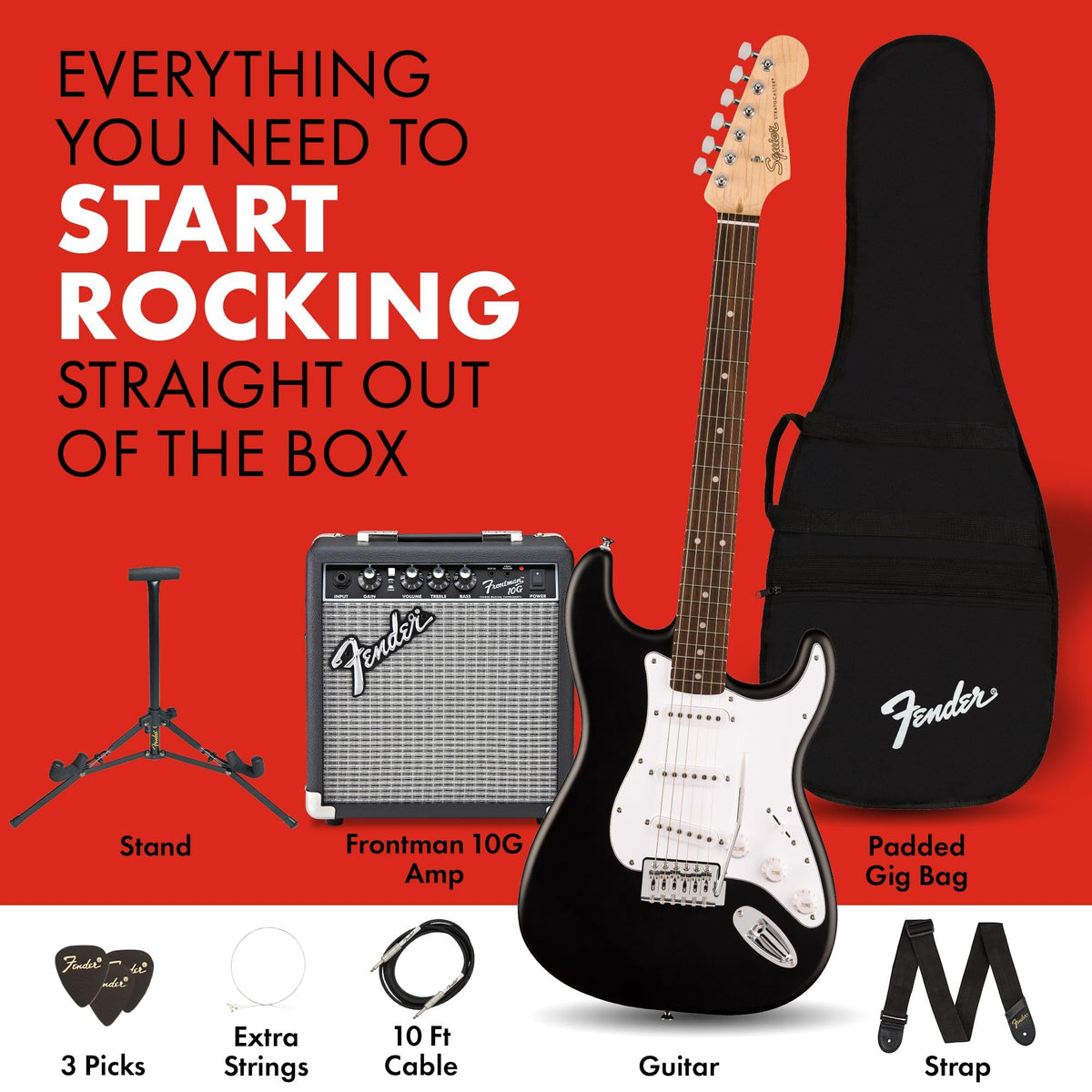 Black Electric Guitar Kit with Amp and Gig Bag D447