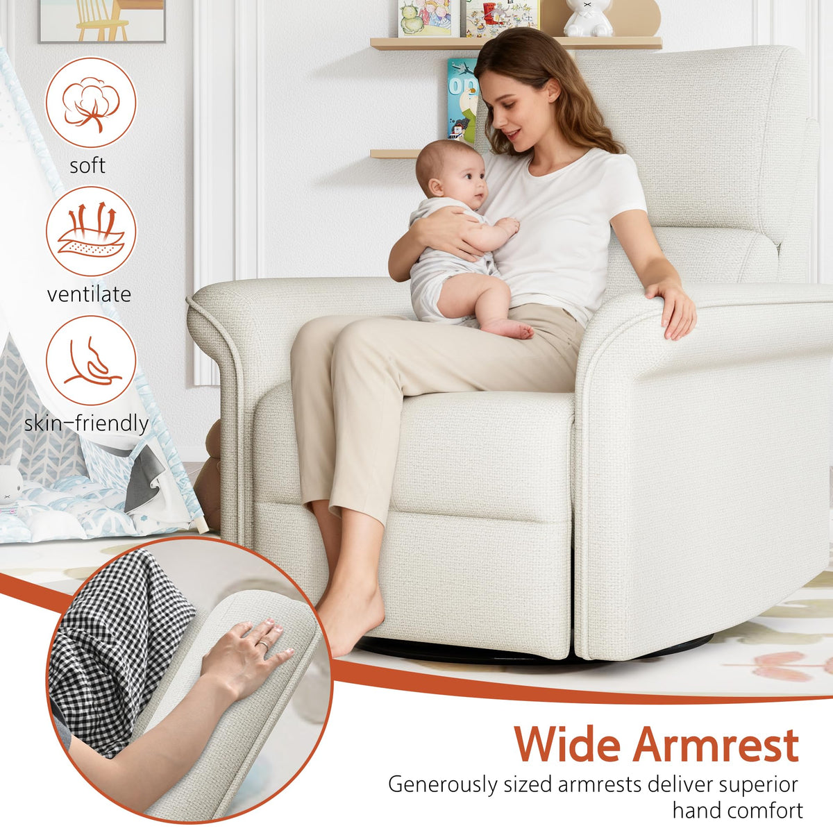 Fabric Light Gray Swivel Rocker Recliner Chair Z65488