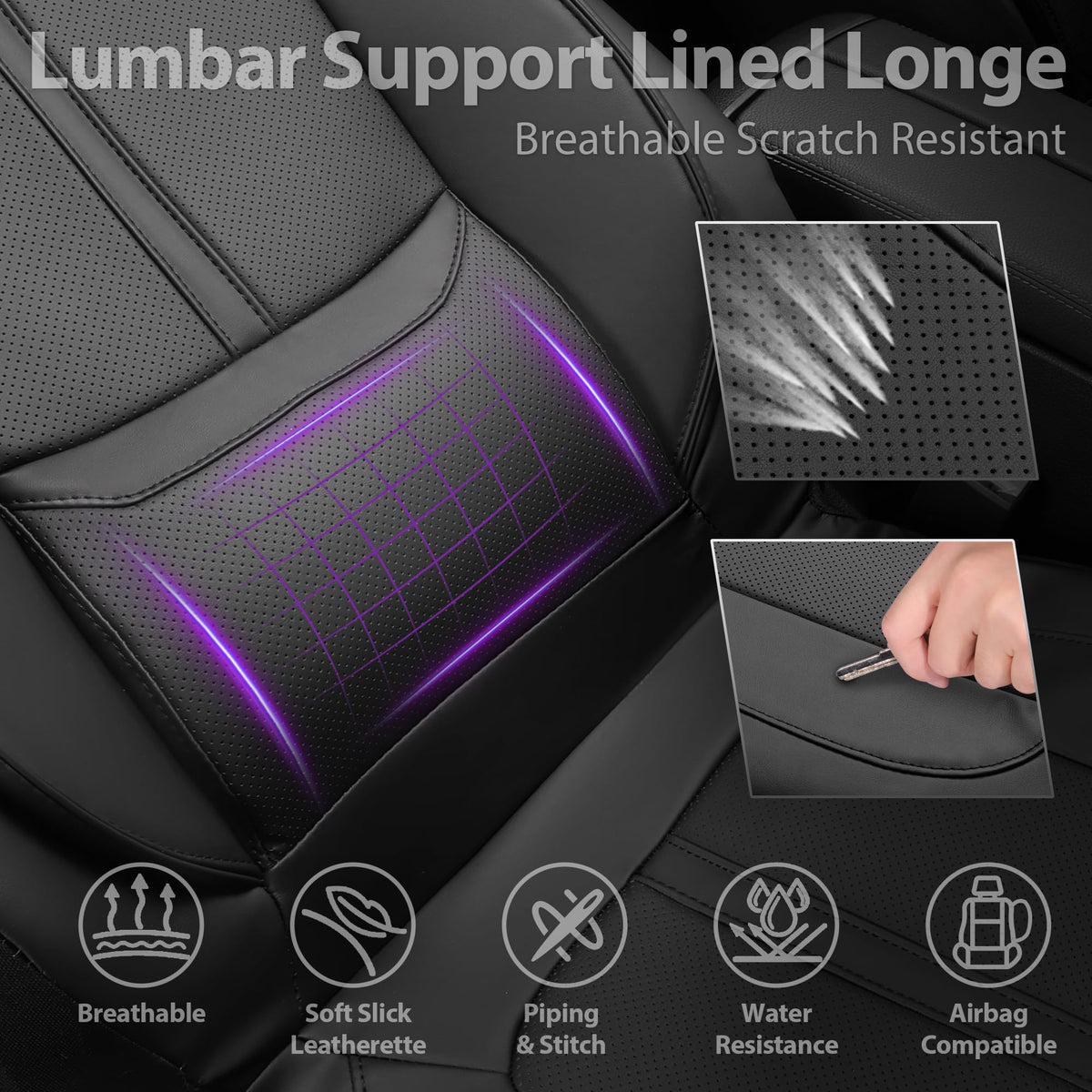 Black Nappa Leather Car Seat Covers Full Set Y660792