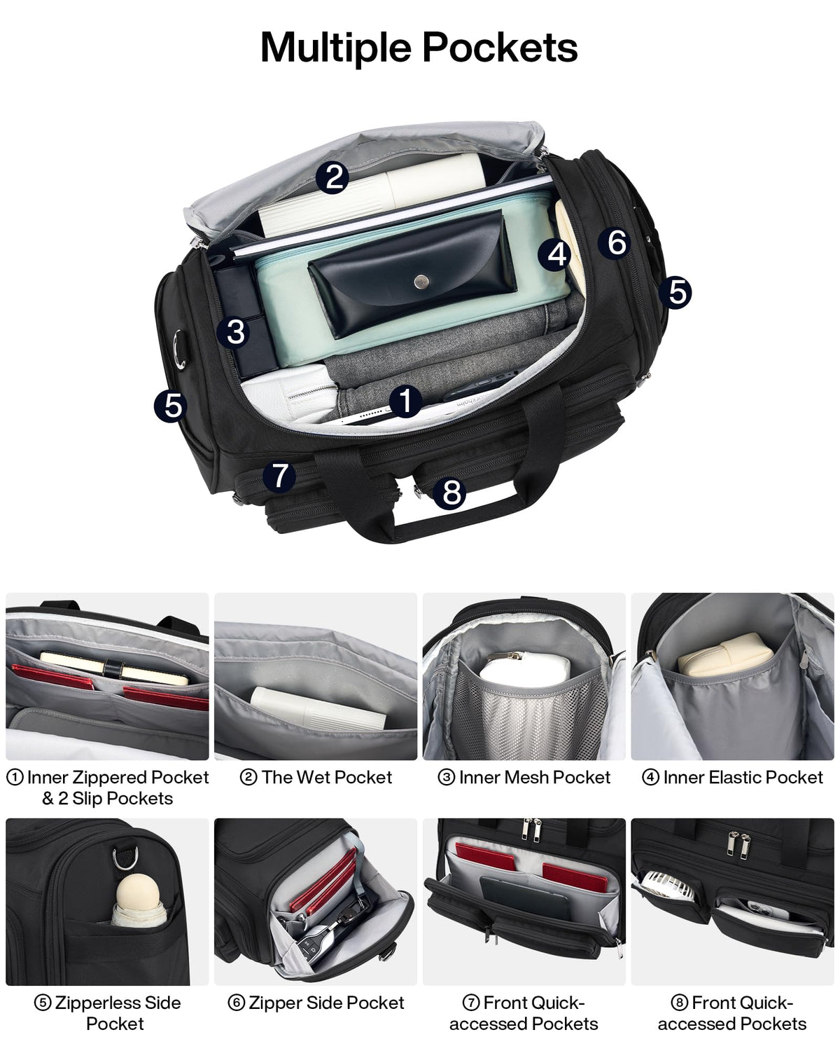 Lightweight Foldable Underseat Carry On Luggage Black J4156