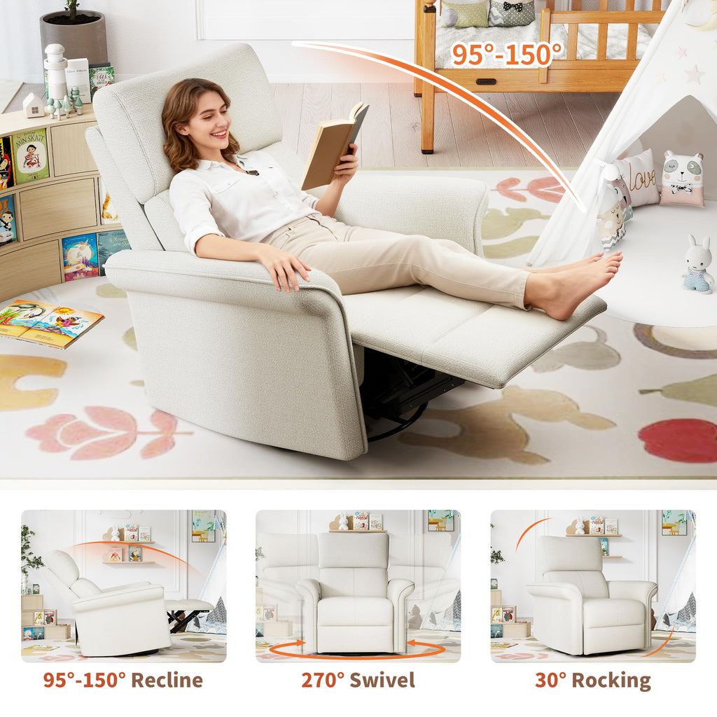 Fabric Light Gray Swivel Rocker Recliner Chair Z65488
