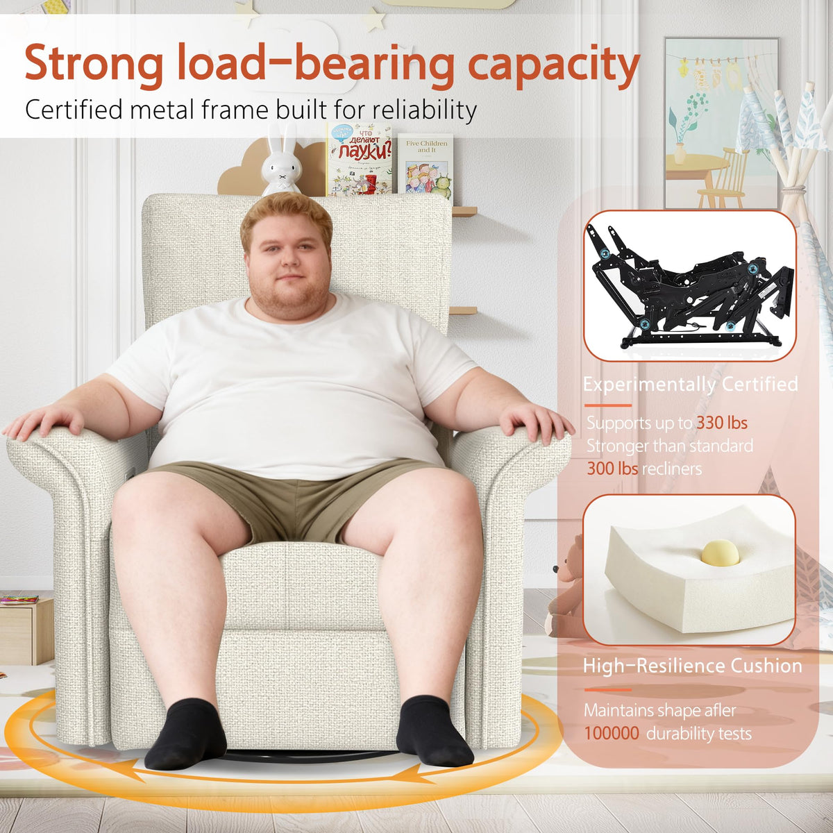 Fabric Light Gray Swivel Rocker Recliner Chair Z65488