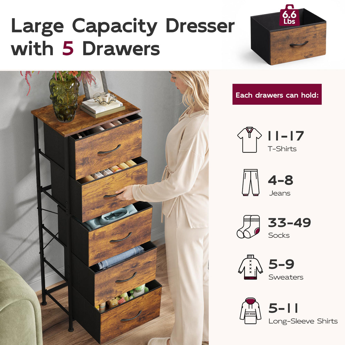 5 Drawer Rustic Brown Dresser R237