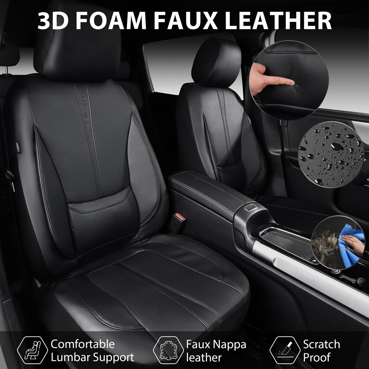 Black Nappa Leather Car Seat Covers Full Set Y660792