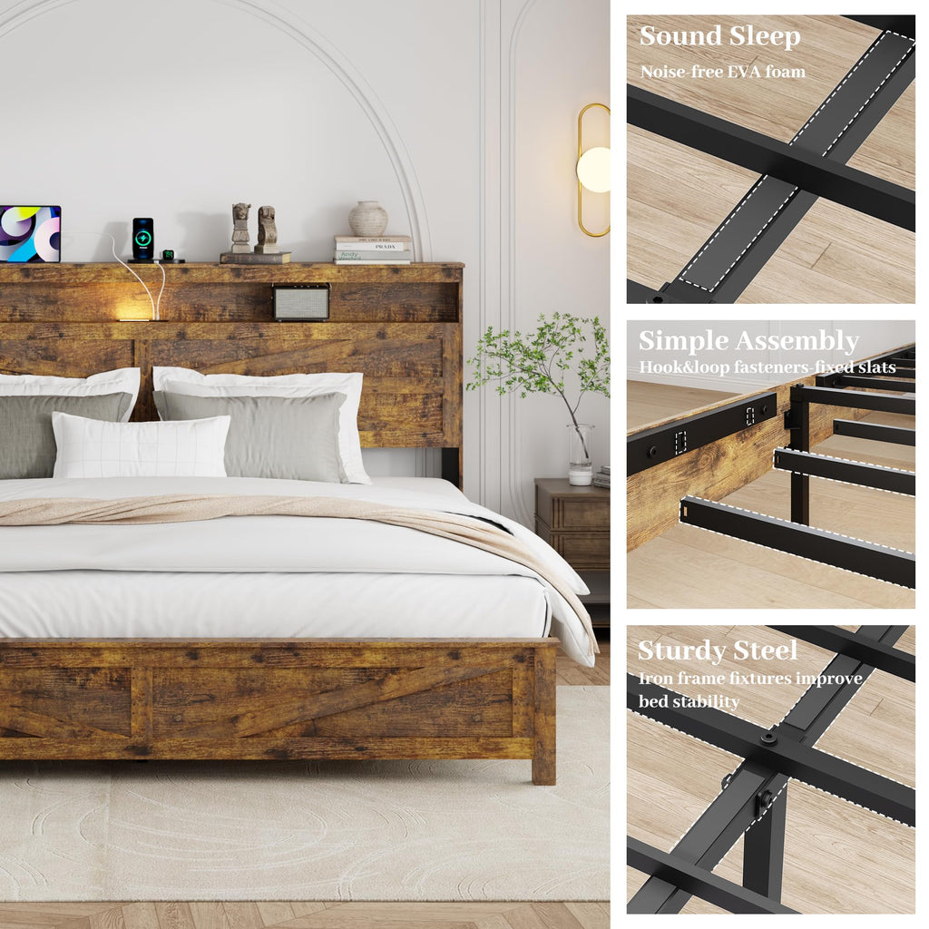 King Size Wood Bed Frame with Headboard R734256