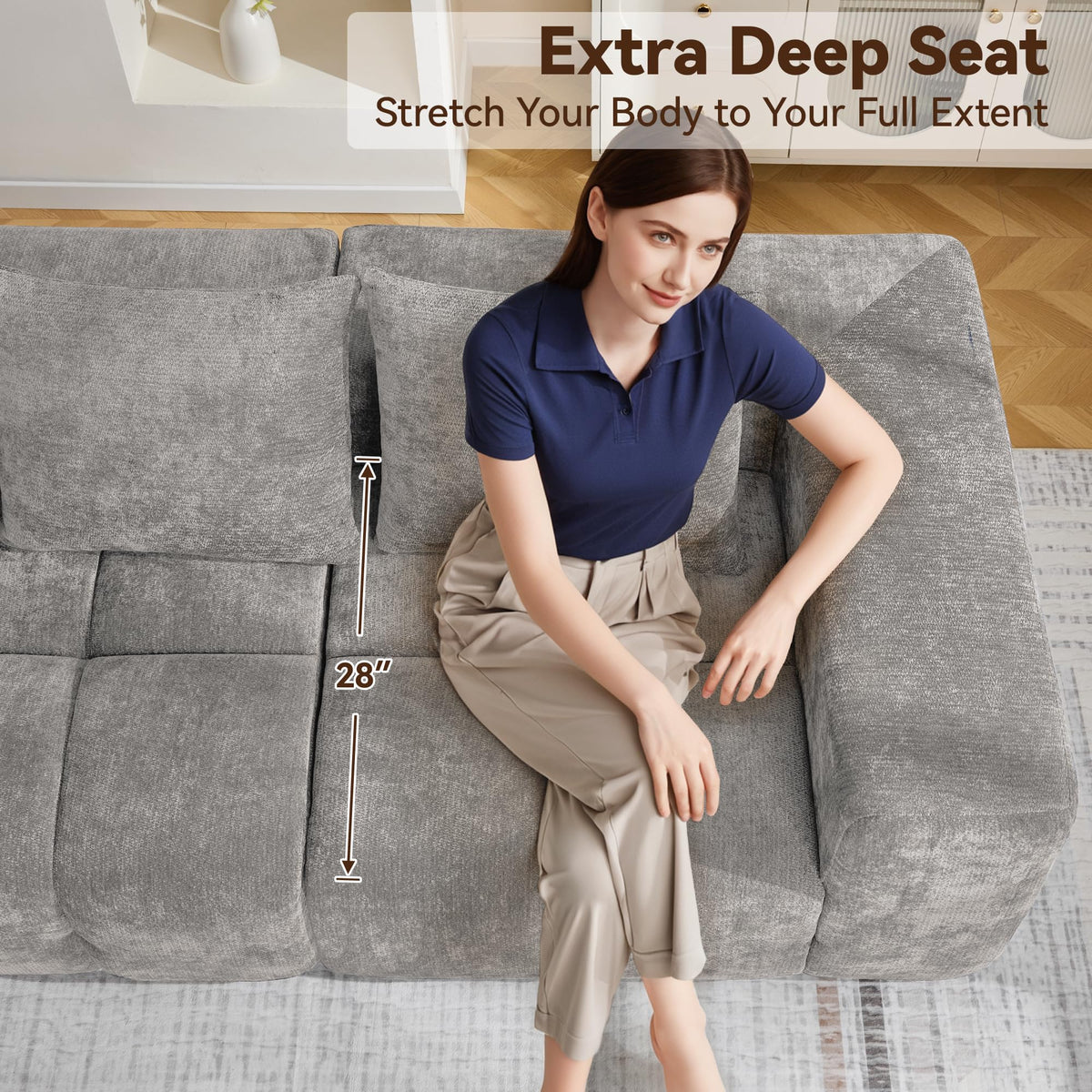 Light Grey Oversized Tufted Memory Foam Loveseat S677