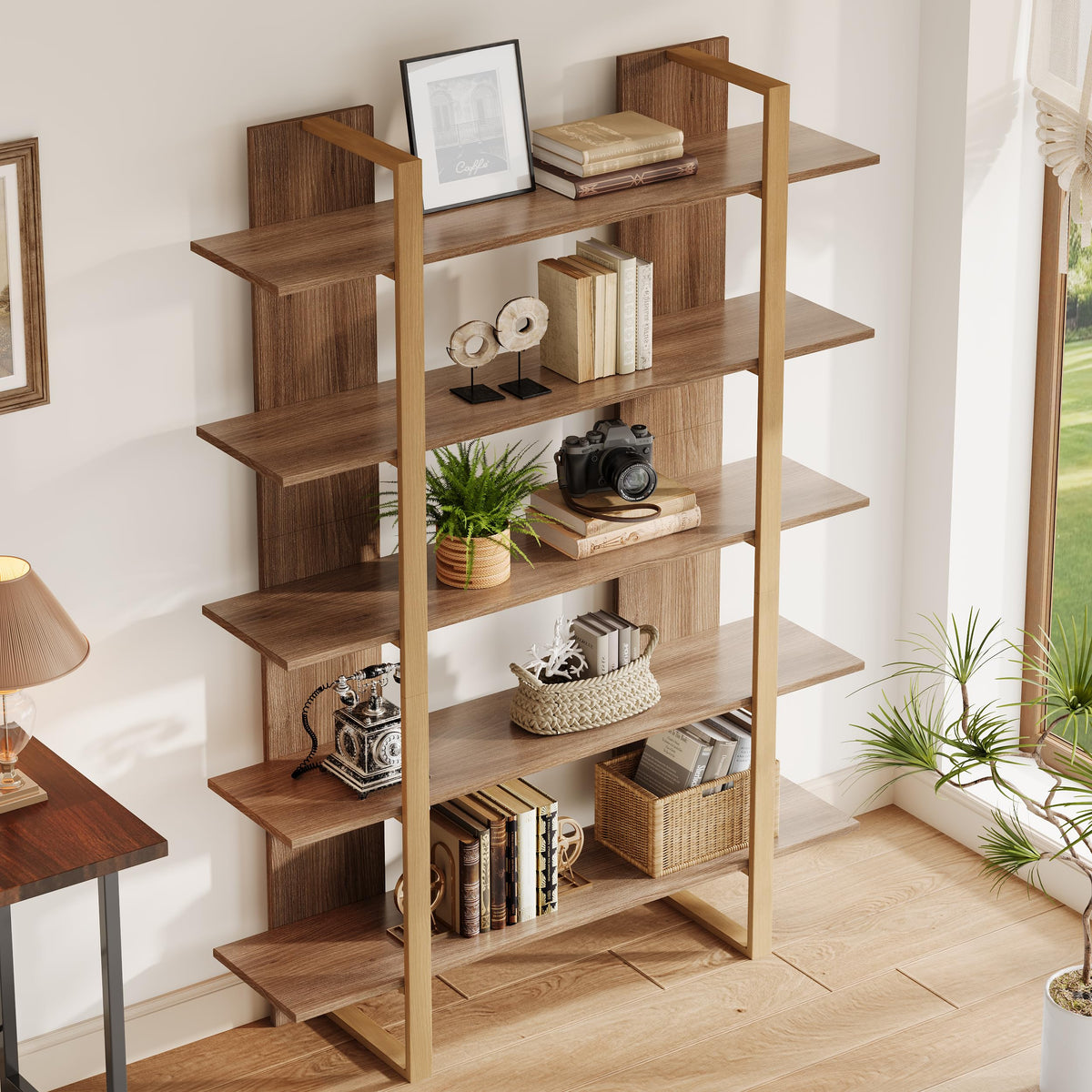 5-Tier Boho Bookshelf with Metal Frame M22598