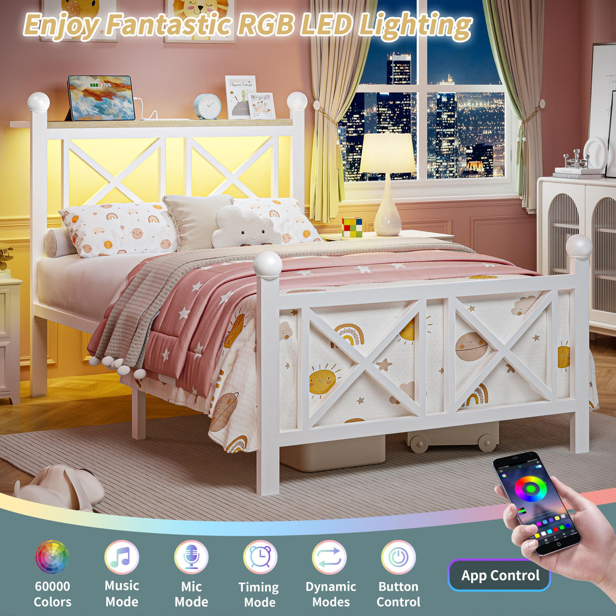 White Twin Bed Frame with Headboard and Footboard W8471