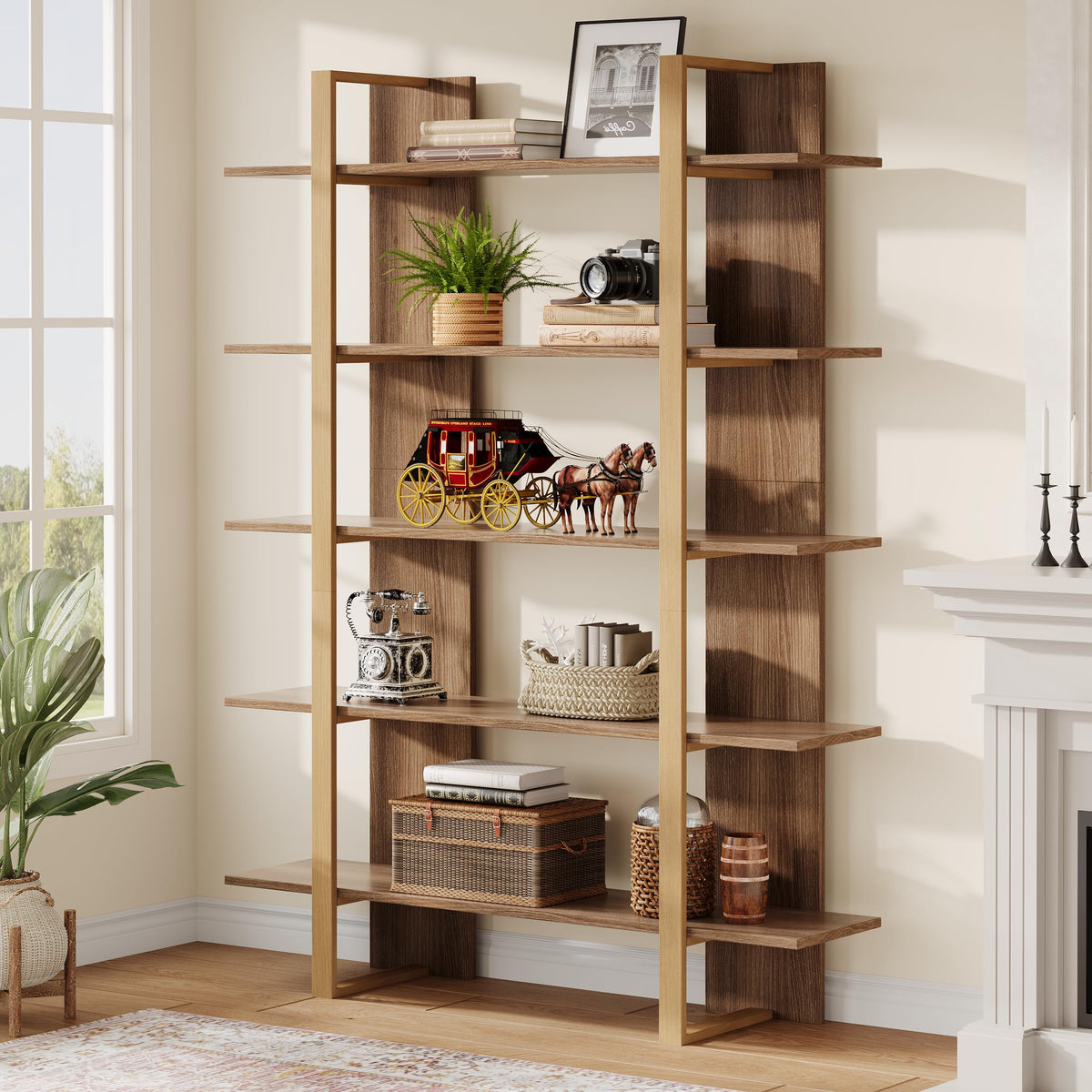 5-Tier Boho Bookshelf with Metal Frame M22598
