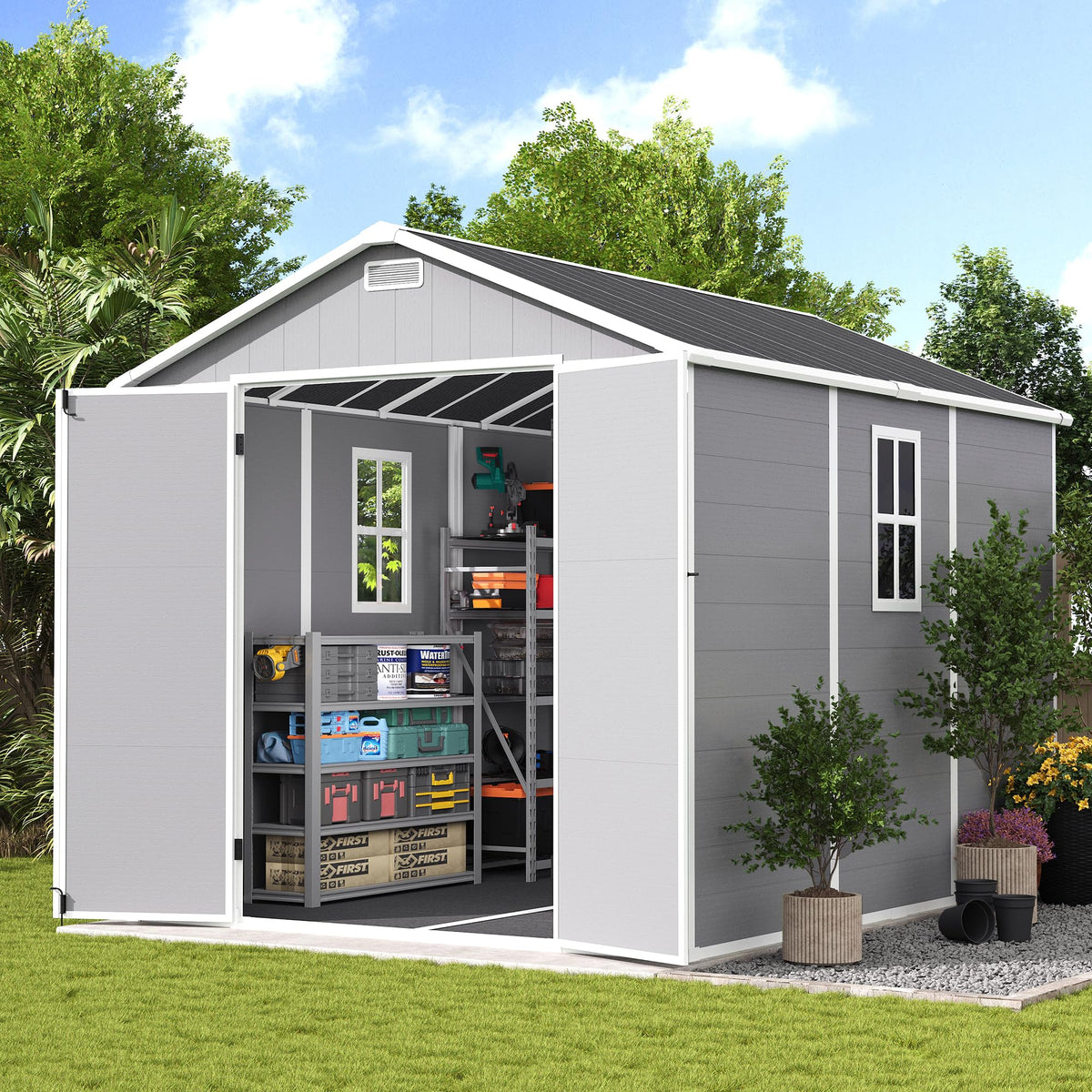 8 x 10 FT Resin Outdoor Storage Shed with Floor E5431