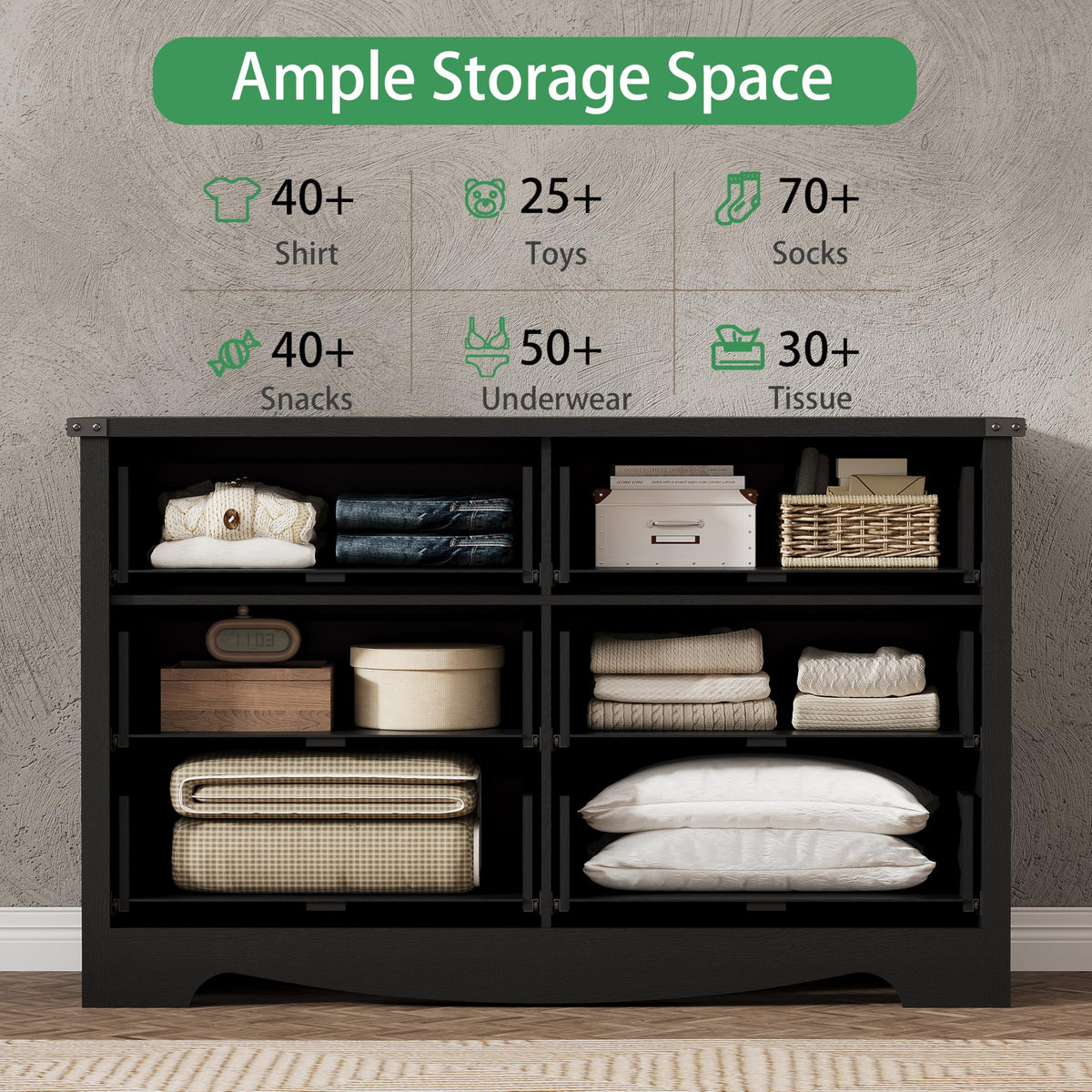 Black 6 Drawer Wood Dresser D361358