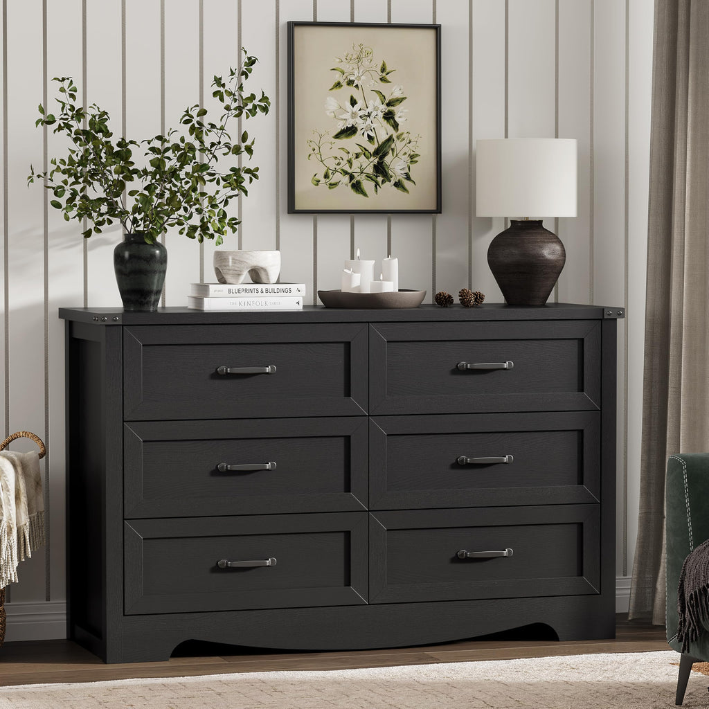 Black 6 Drawer Wood Dresser D361358