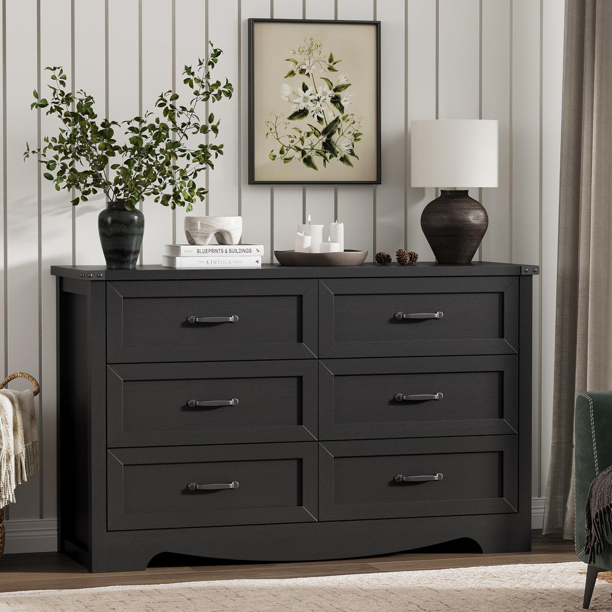 Black 6 Drawer Wood Dresser D361358