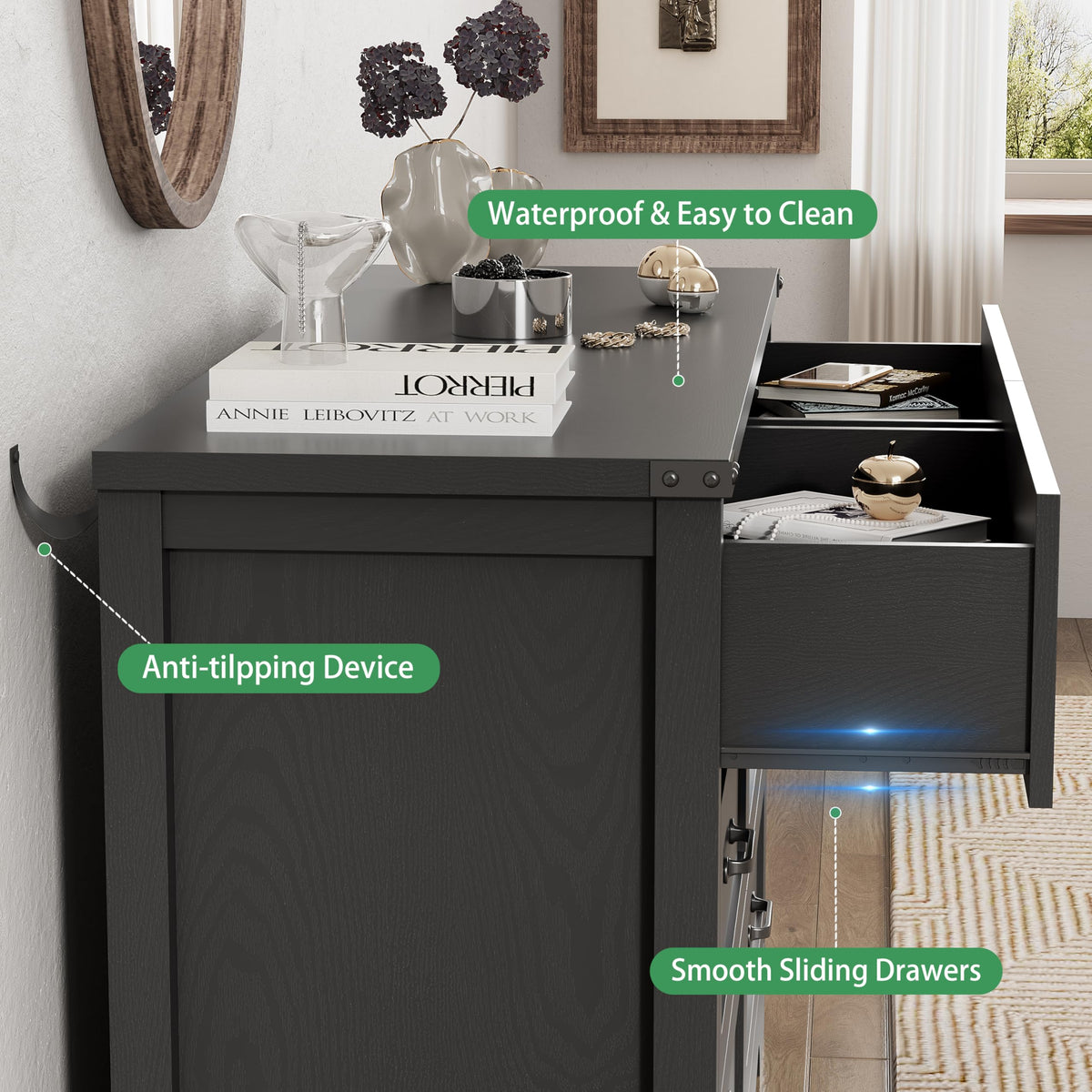 Black 6 Drawer Wood Dresser D361358