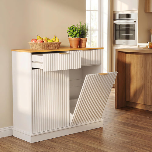 20 Gallon Double Tilt Out Wooden Trash Can Cabinet with Storage Drawers F73952