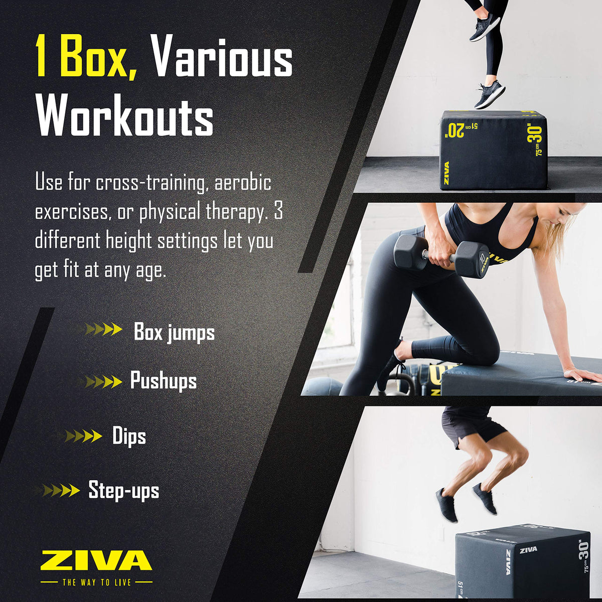 3-in-1 Plyo Box with Non-Slip PVC Cover 20x24x30" P507