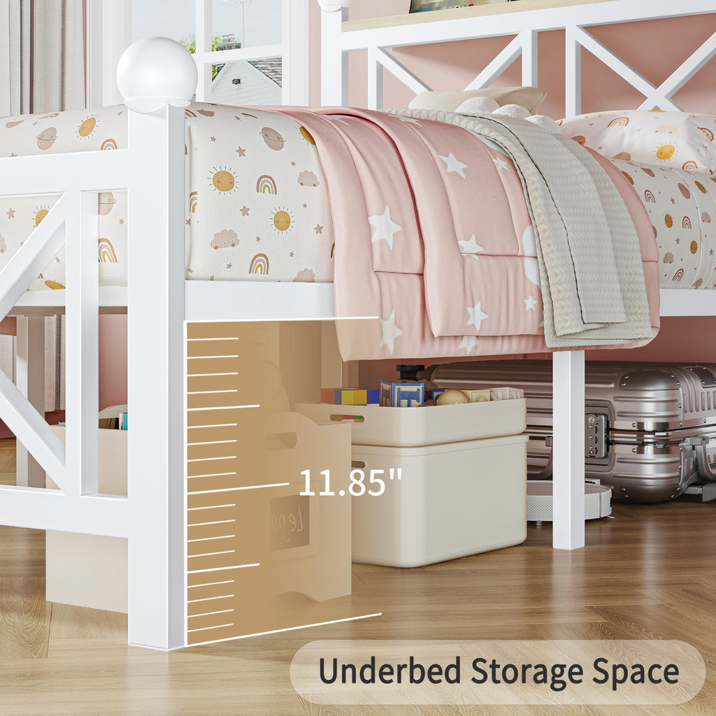 White Twin Bed Frame with Headboard and Footboard W8471