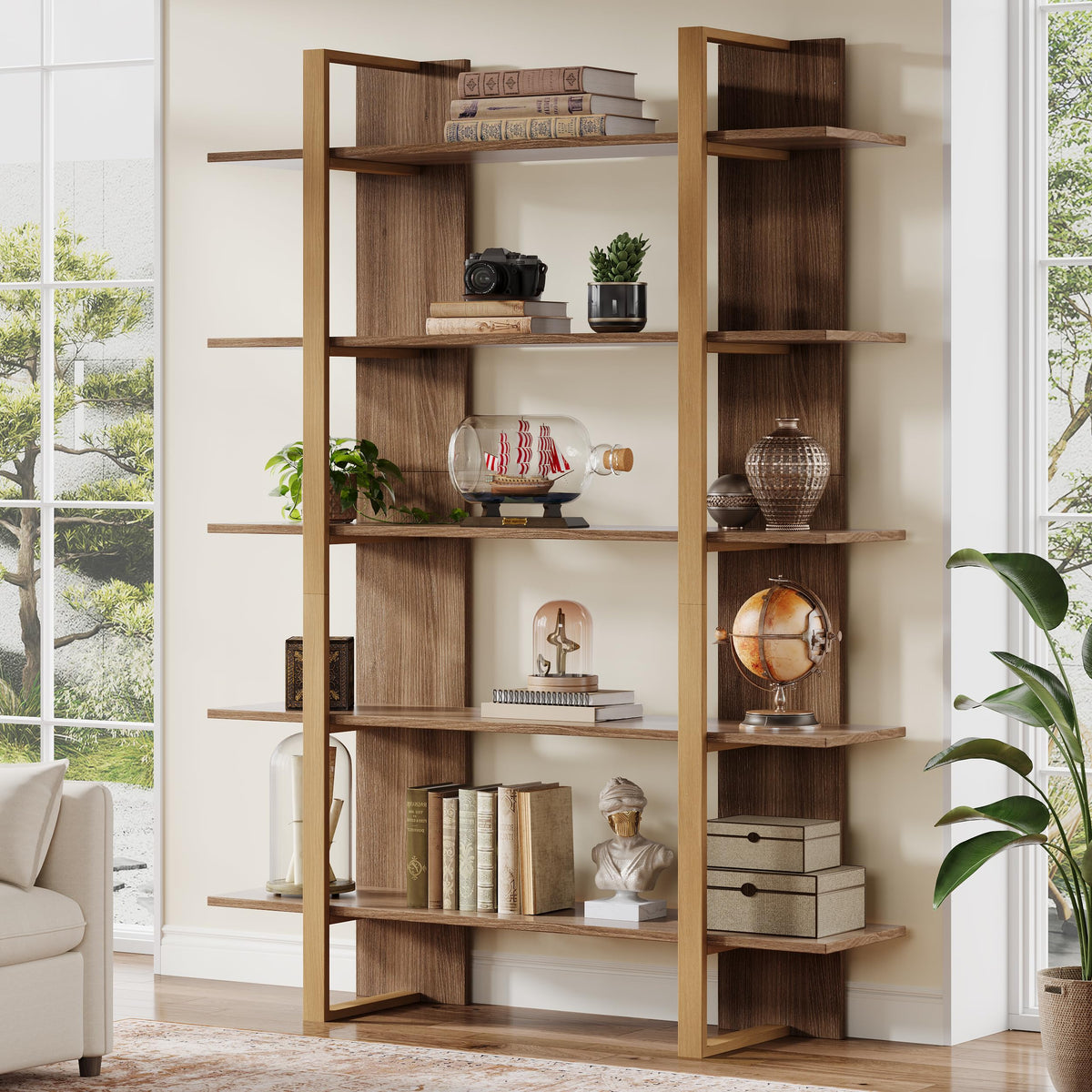5-Tier Boho Bookshelf with Metal Frame M22598