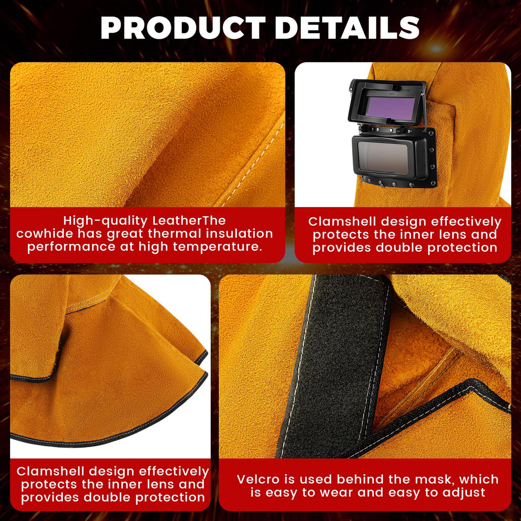 Leather Welding Hood with Auto Darkening Filter Lens D970384