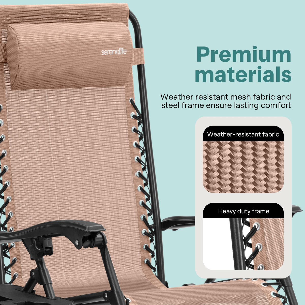 Adjustable Steel Mesh Zero Gravity Chairs Set of 2 with Cup Holder Tray D5009