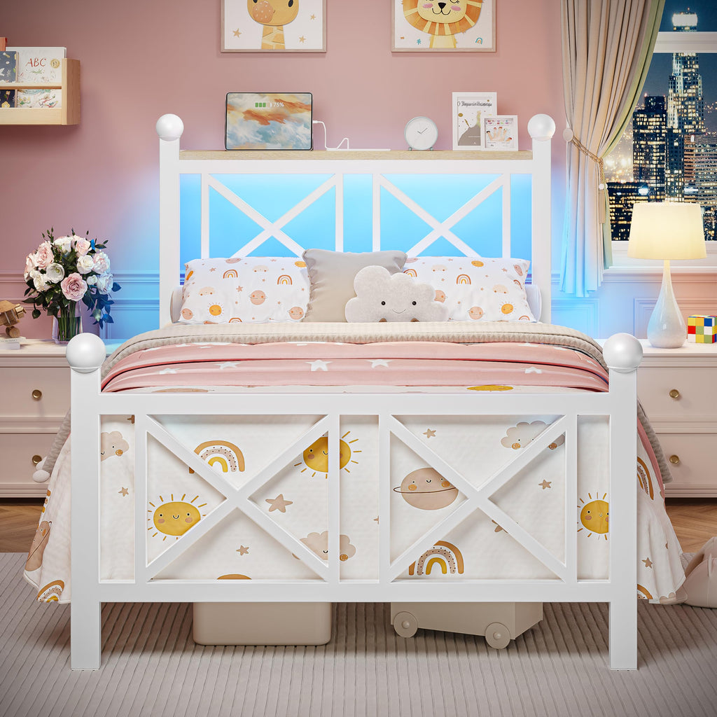 White Twin Bed Frame with Headboard and Footboard W8471