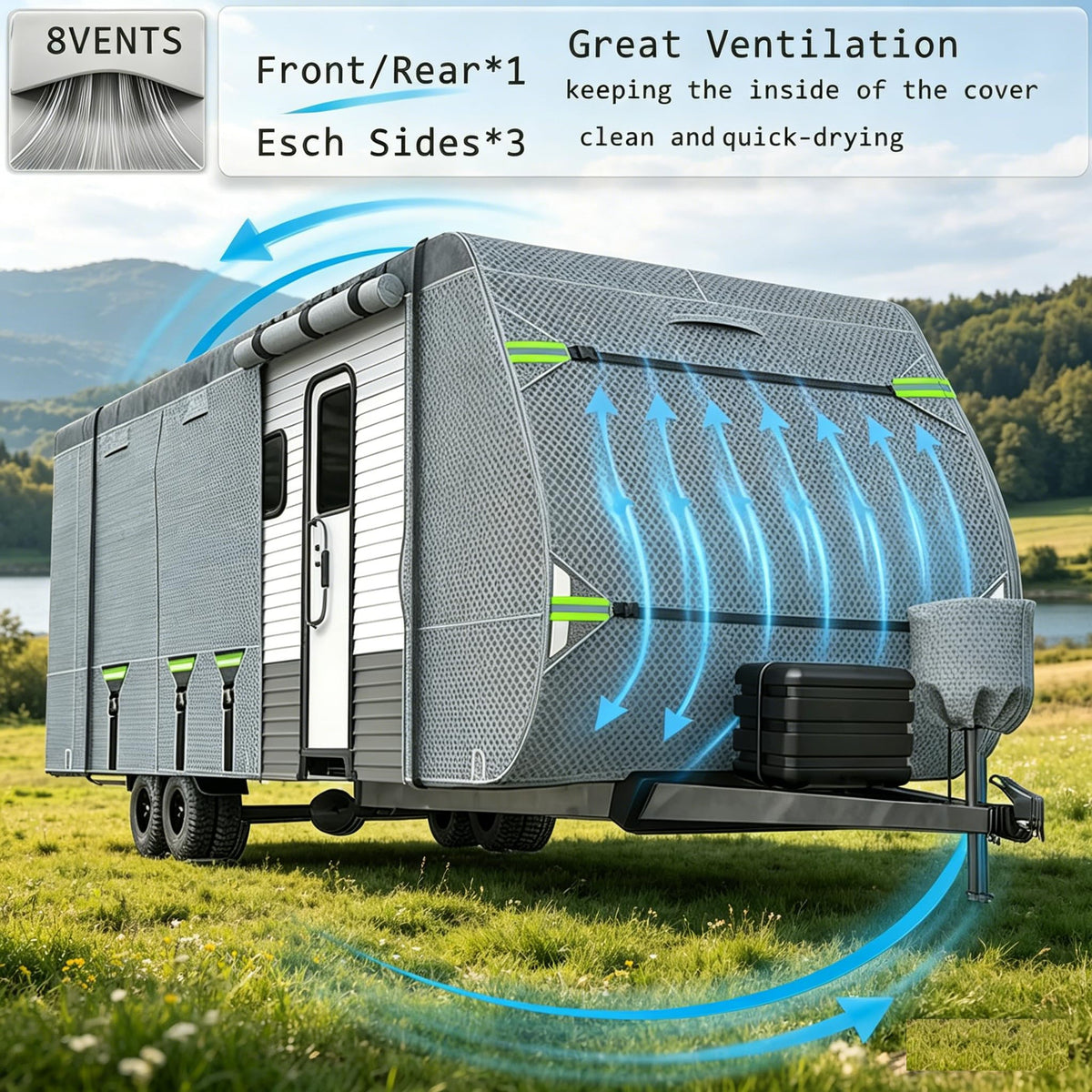 24-27FT 8 Layers Windproof RV Cover with Tire Cover P173