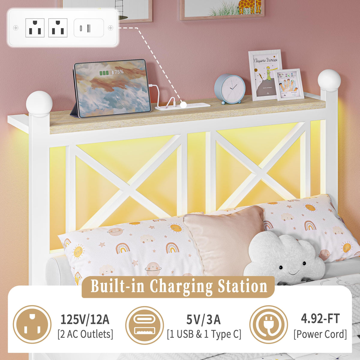 White Twin Bed Frame with Headboard and Footboard W8471