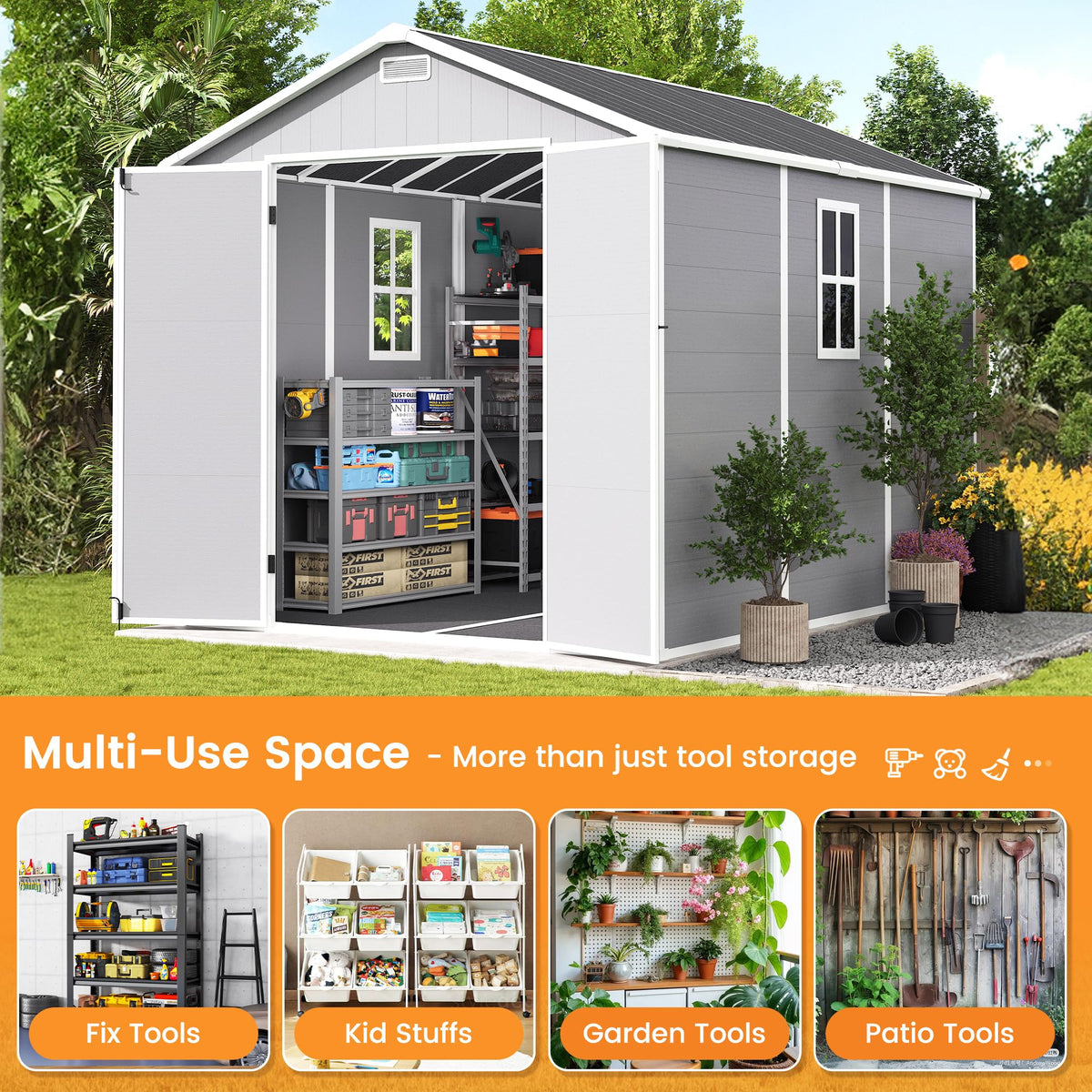8 x 10 FT Resin Outdoor Storage Shed with Floor E5431