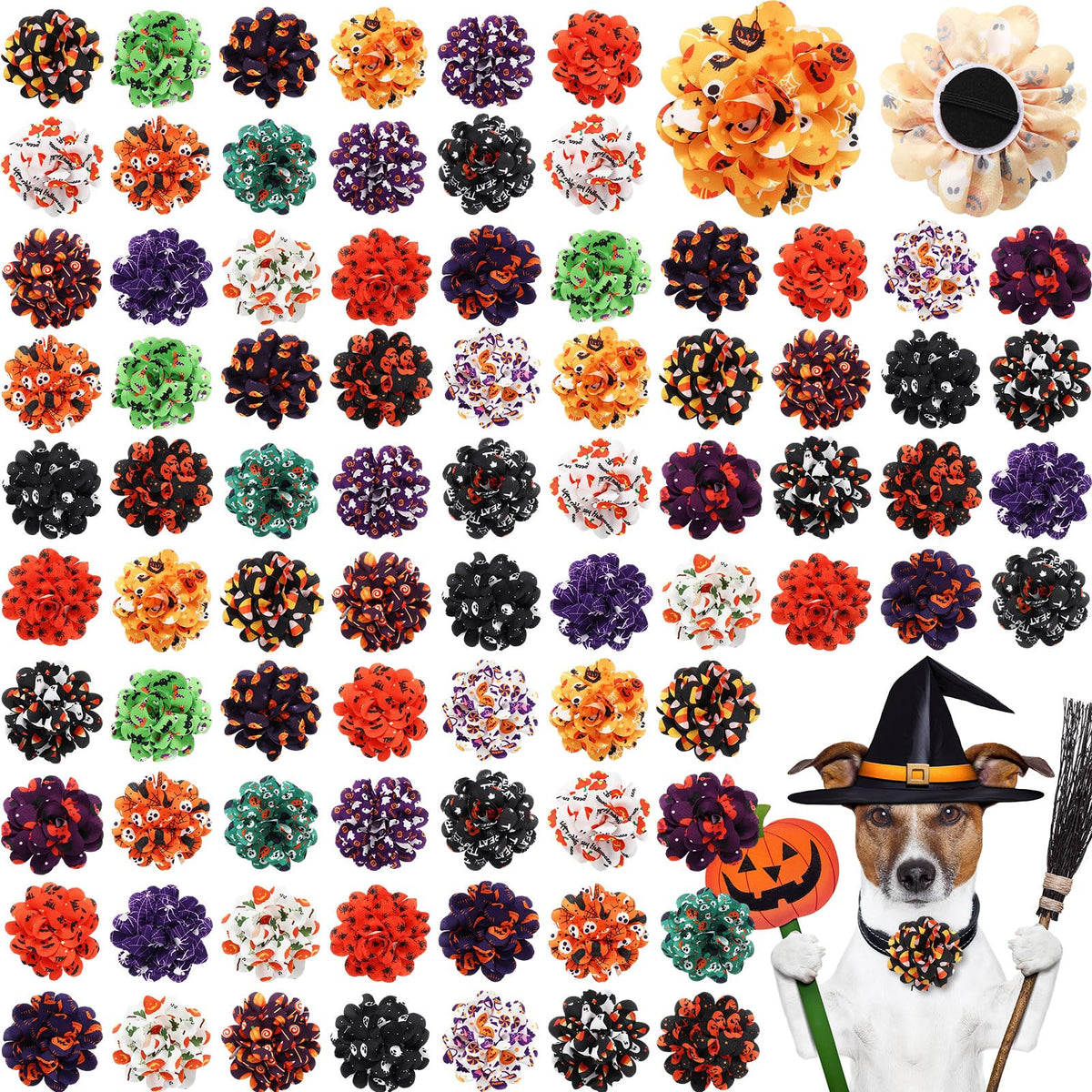 80 Pcs Halloween Dog Collar Flowers Bulk R359581