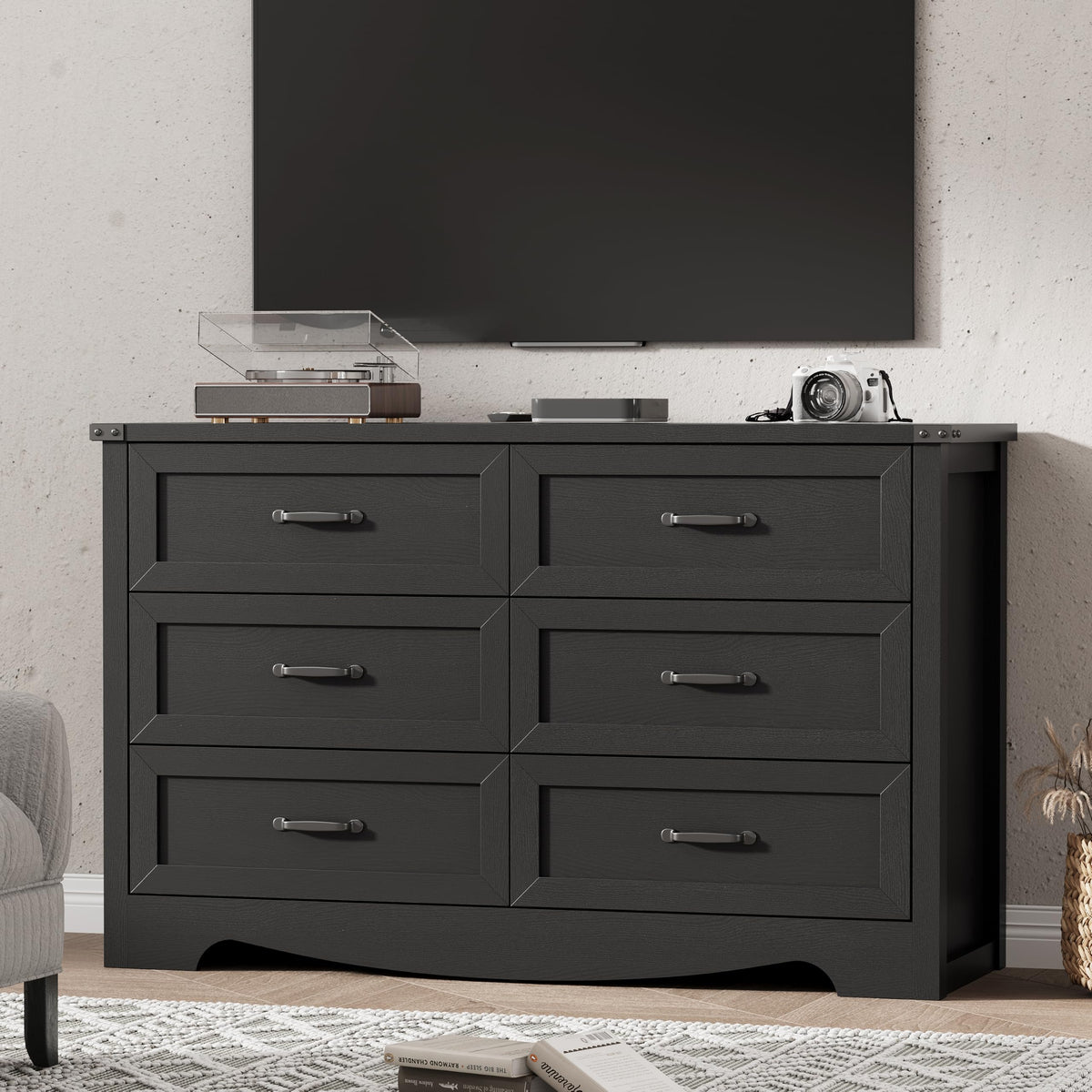 Black 6 Drawer Wood Dresser D361358