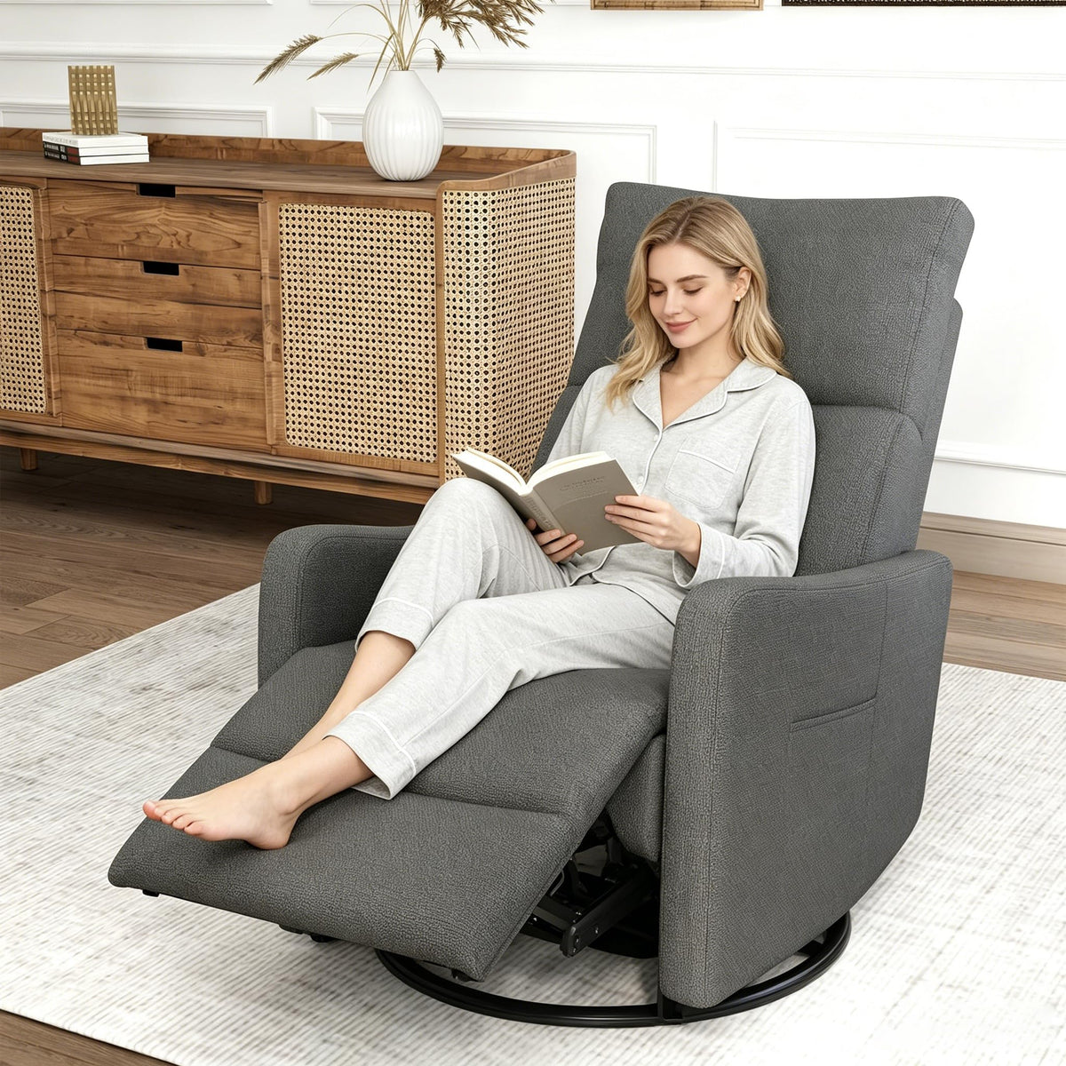 29" Electric Power Swivel Rocking Recliner Chair Dark Gray G917