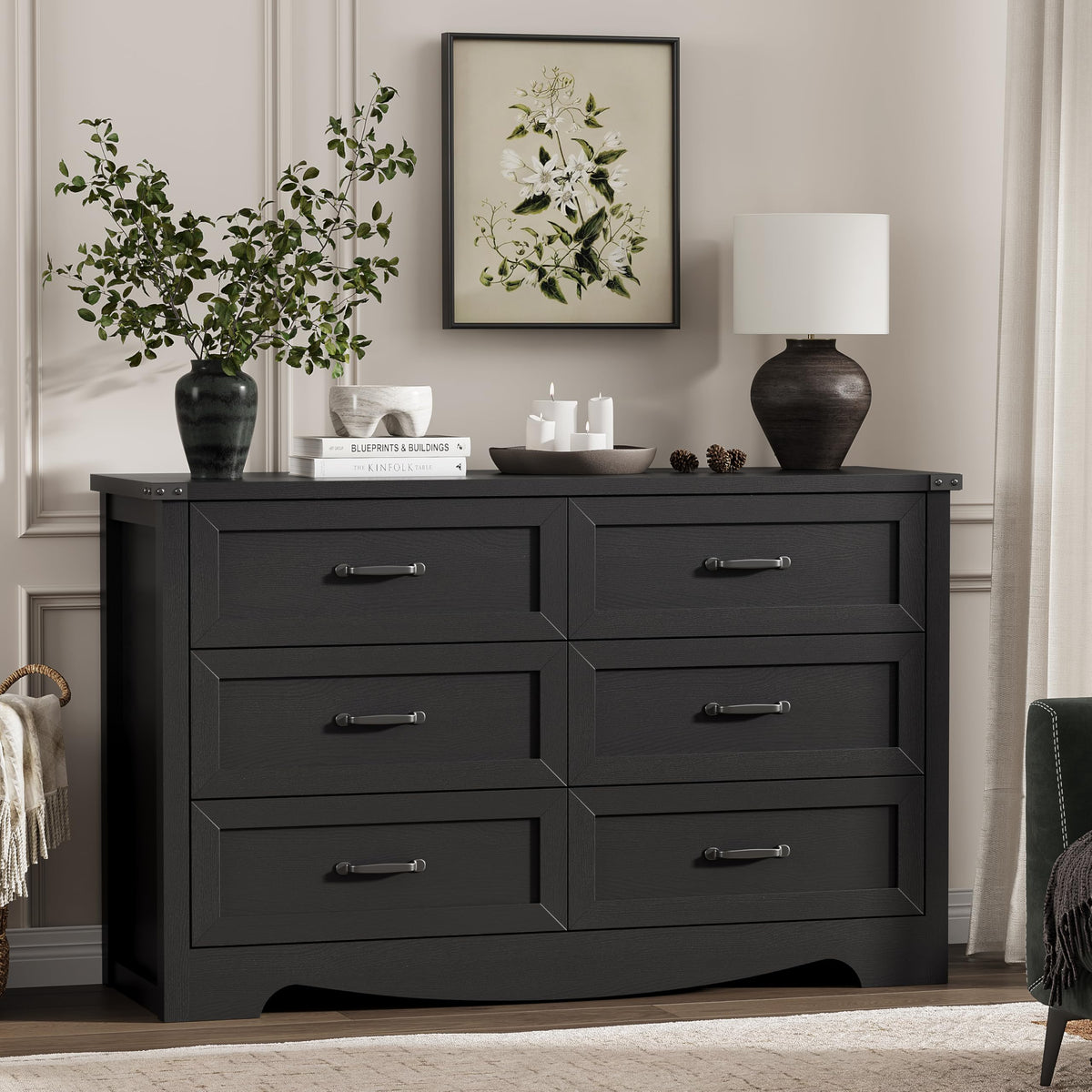 Black 6 Drawer Wood Dresser D361358
