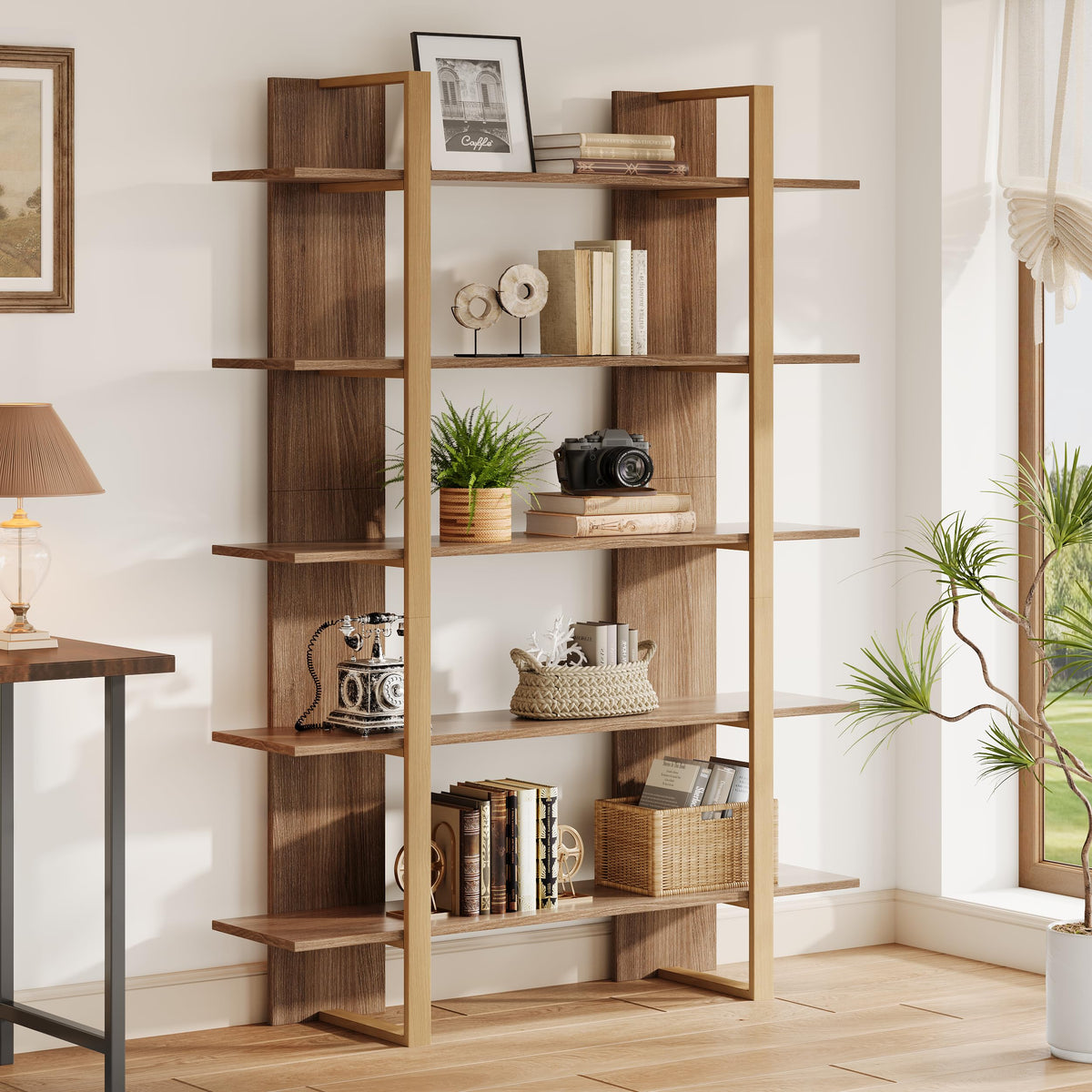 5-Tier Boho Bookshelf with Metal Frame M22598